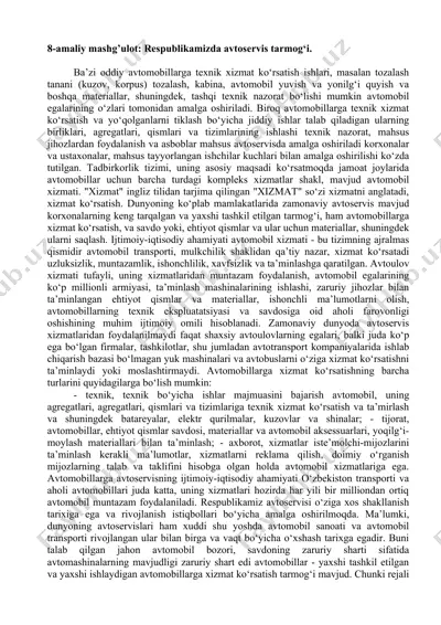 avtoservis tarmog‘i — DOCX