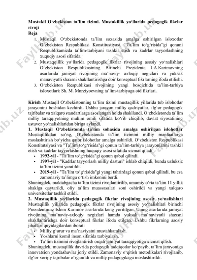 mustakil o‘zbekiston ta’lim tizimi — DOCX