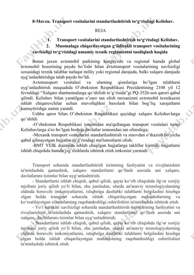 transport vositalarini standartlashtirish to‘g‘risidagi kelishuv — DOCX