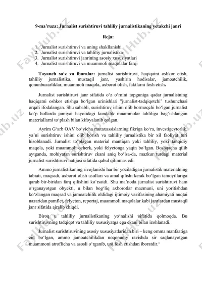 jurnalist surishtiruvi tahliliy jurnalistikaning yetakchi janri — DOCX