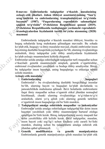 embrionlarda tadqiqotlar — DOCX