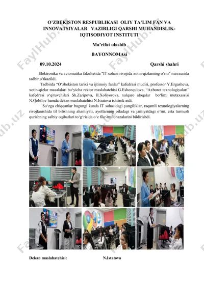 it sohasi rivojida xotin-qizlarning oʻrni tadbiri — DOCX