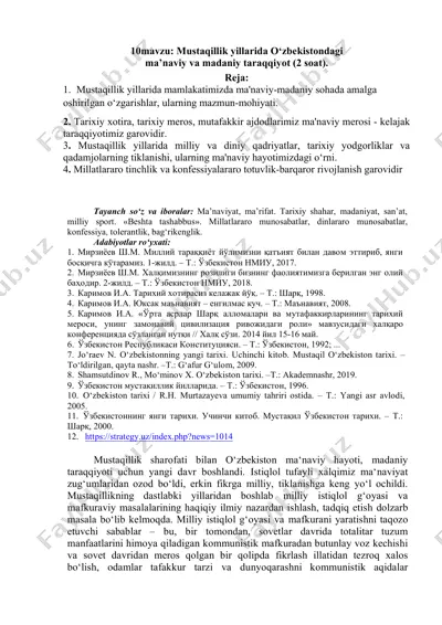 mustaqillik yillarida o‘zbekistondagi ma’naviy va madaniy taraqqiyot — DOCX