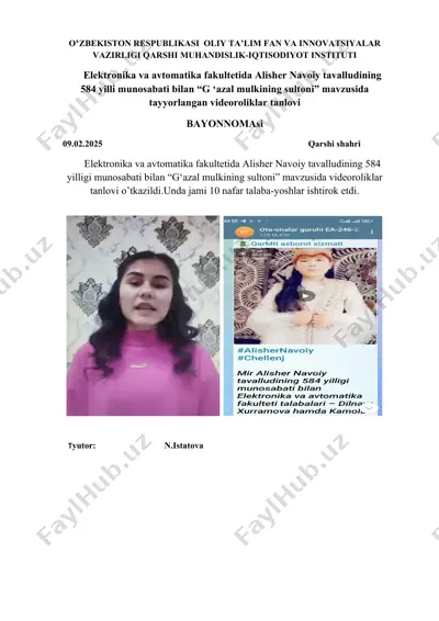 videoroliklar tanlovi "g‘azal mulkining sultoni" — DOCX