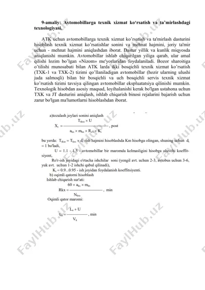 avtomobillarga texnik xizmat ko‘rsatish va ta’mirlashdagi texnologiyasi — DOCX