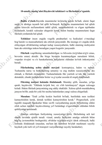 tafakkuri va fikrlashini o’rganish — DOCX
