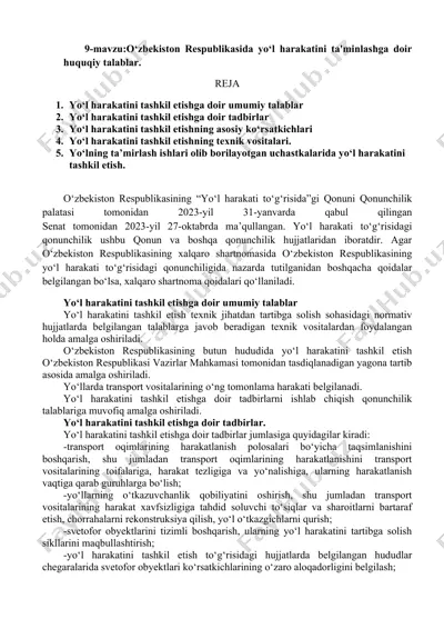 o'zbekiston respublikasida yo‘l harakatini ta'minlashga doir huquqiy talablar — DOCX