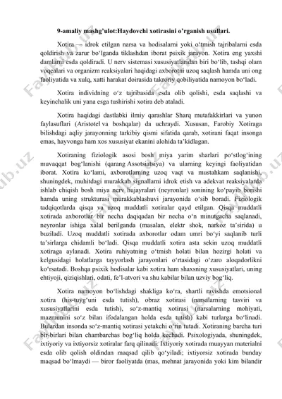 xotira va uning o'rganish usullari — DOCX