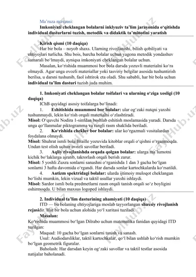 individual ta'lim dasturlarini tuzish metodlari — DOCX