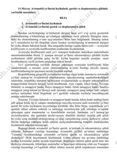 avtomobil yo'llarini loyihalash, qurish va ekspluatatsiya qilishda xavfsizlik masalalari — DOCX