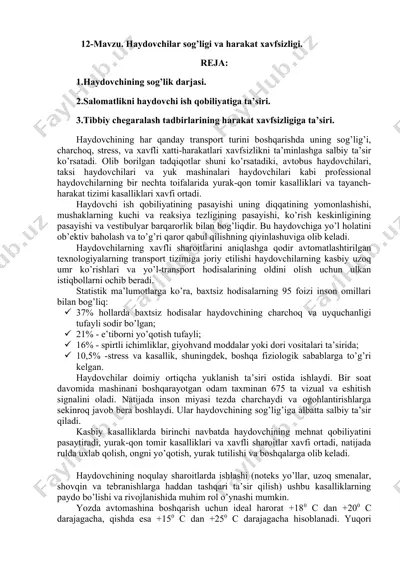 haydovchilar sog’ligi va harakat xavfsizligi — DOCX