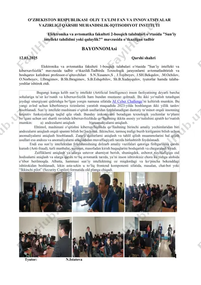 "sunʼiy intellekt va kiberxavfsizlik mavzusida tadbir" — DOCX
