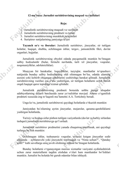 jurnalistik surishtiruvning maqsadi va vazifalari — DOCX