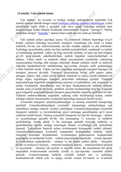 yuk tashish tizimi — DOCX