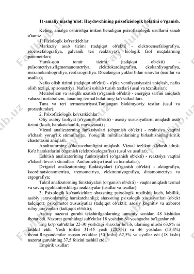 psixofiziologik usullar haydovchining amaliy mashg'uloti — DOCX