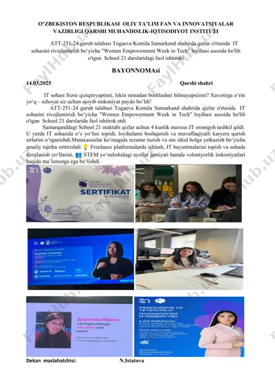 "women empowerment week in tech" loyihasi — DOCX