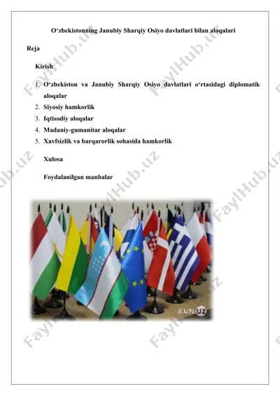 o‘zbekistonning janubiy sharqiy osiyo davlatlari bilan aloqalari — DOCX