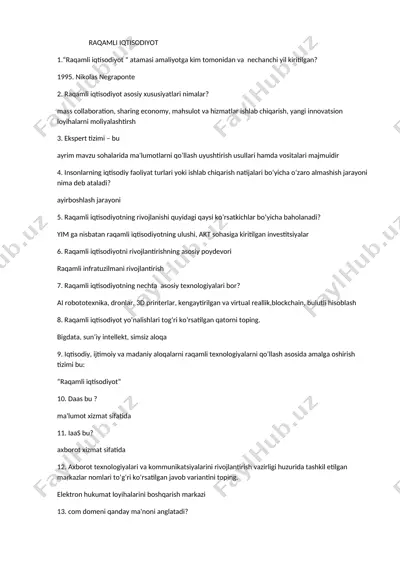 raqamli iqtisodiyot — DOCX