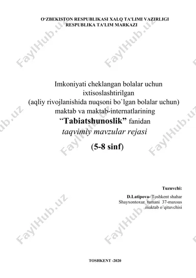 maktab va maktab-internatlarining “tabiatshunoslik” fanidan taqvimiy mavzular rejasi — DOCX