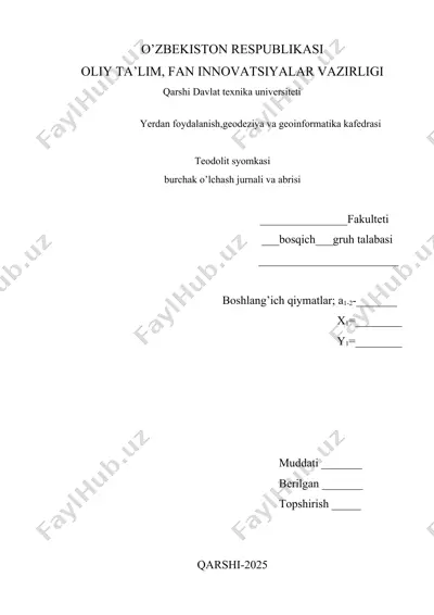 teodolit syomkasi burchak o’lchash jurnali va abrisi — DOCX