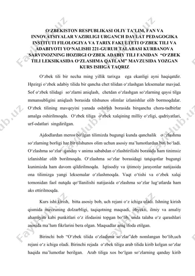 o‘zbek tili leksikasida o‘zlashma qatlami — DOCX