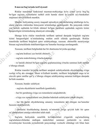 sug'urta xizmatlarini tashkil etish muhimiyati va tarif siyosati — DOCX