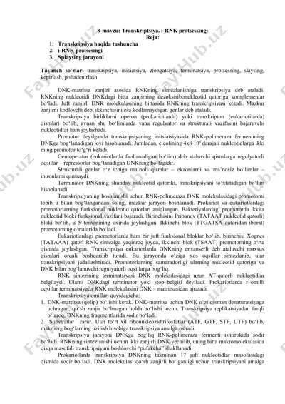 transkriptsiya va i-rnk protsessingi — DOCX