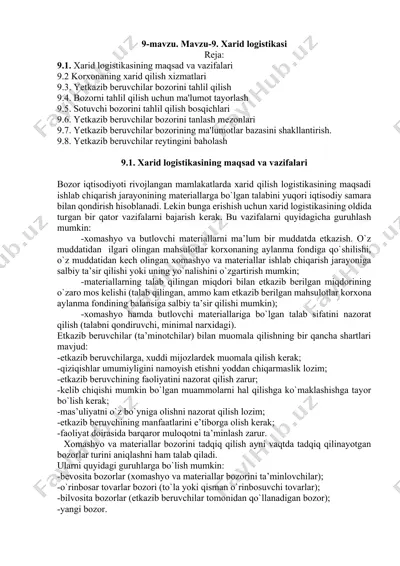 xarid logistikasi — DOCX