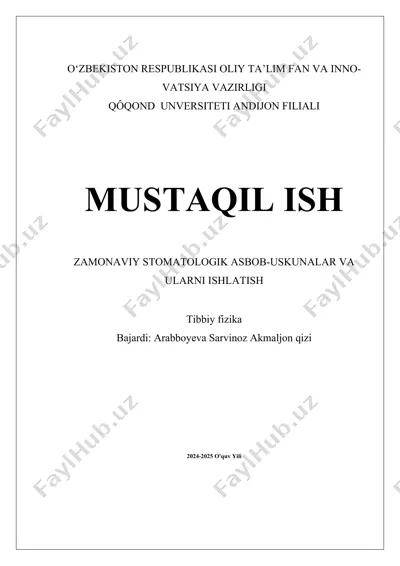 zamonaviy stomatologik asbob-uskunalar va ularni ishlathish — DOCX