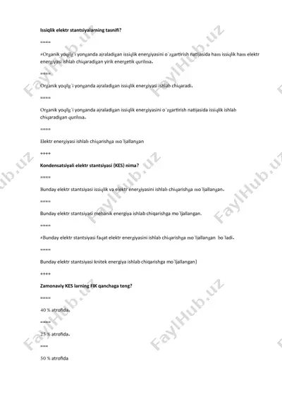 issiqlik elektr stantsiyalarning tasnifi — DOCX