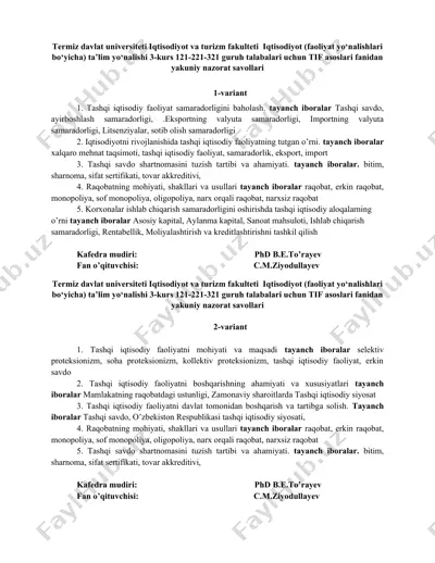 tif asoslari fanidan yakuniy nazorat savollari — DOCX