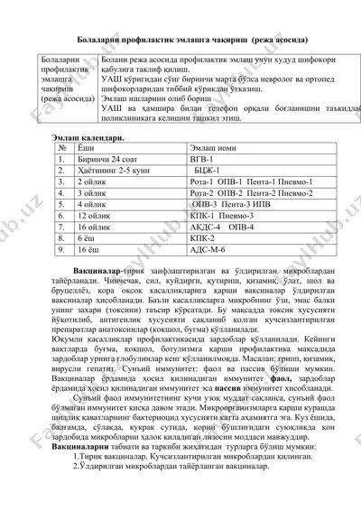bolalarni profilaktik emlashga chaqirish — DOCX