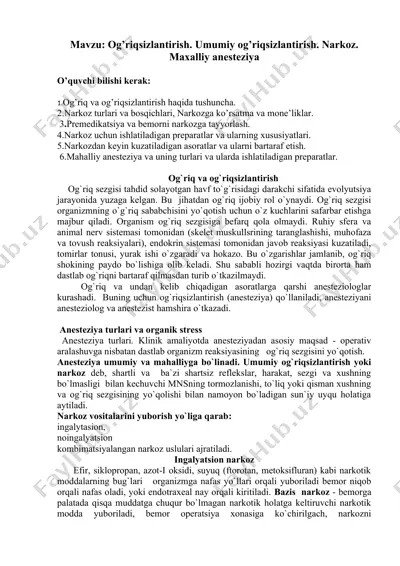 narkoz. maxalliy anesteziya — DOCX