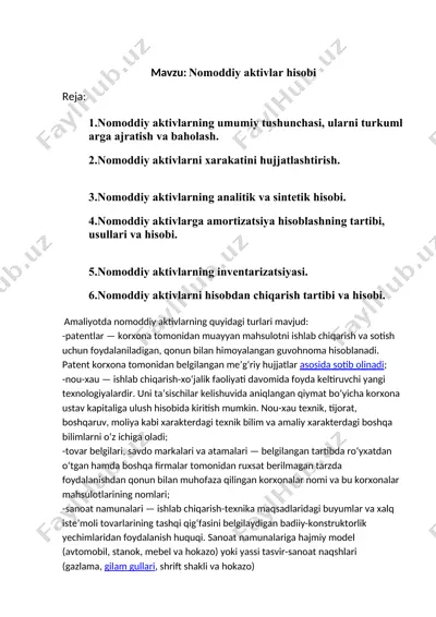nomoddiy aktivlar hisobi — DOCX
