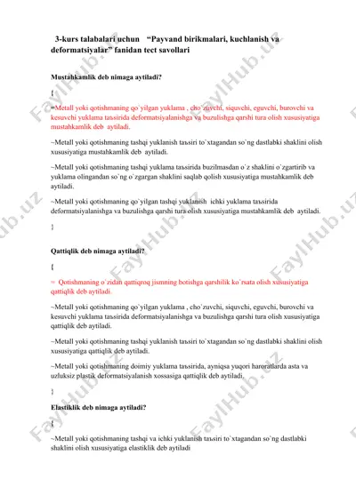 mustahkamlik va qattiqlik — DOCX
