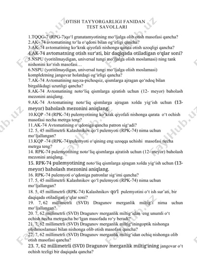 otish tayyorgarligi fanidan test savollari — DOCX