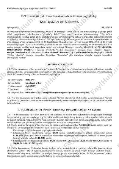 ta'lim-kontrakt shakli va to'lov tartibi — PDF