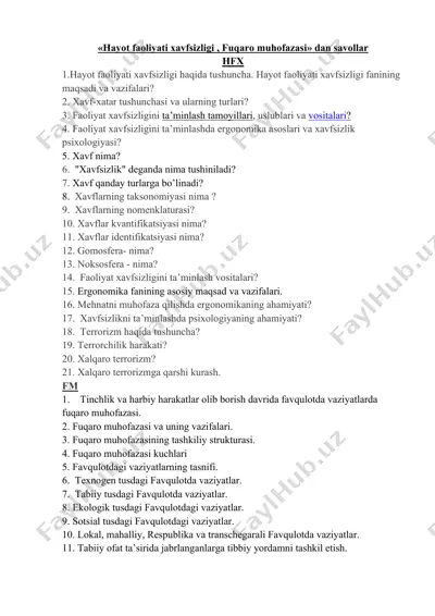 hayot faoliyati xavfsizligi, fuqaro muhofazasi — DOCX