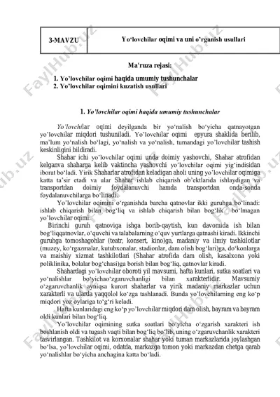 yo'lovchilar oqimi va uni o'rganish usullari — PDF