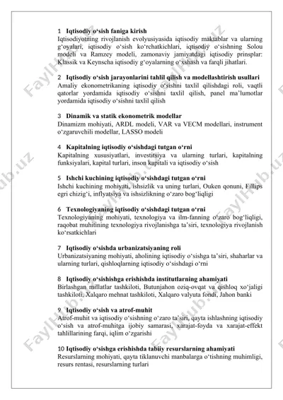 iqtisodiy o‘sish faniga kirish — DOCX