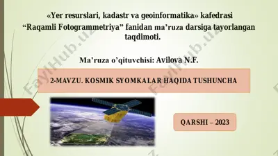 "raqamli fotogrammetriya fanidan ma’ruza darsiga tayyorlangan taqdimoti" — PDF