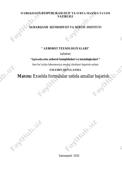 uslubiy qo'llanma "exselda formulalar ustida amallar bajarish" — PDF