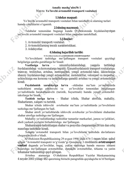 yo’lovchi avtomobil transporti vositalari mashg’uloti — PDF
