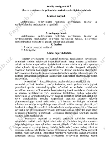 yo'lovchilar tashishi xavfsizligi — PDF