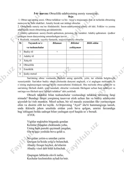 obrazlilik-adabiyotning asosiy xususiyati — PDF