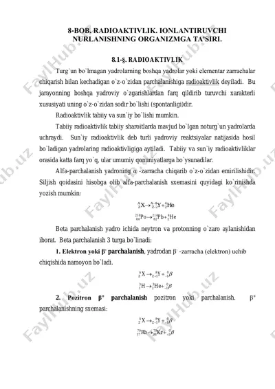 radioaktivlik. ionlantiruvchi nurlanishning organizmga ta'siri. — PDF