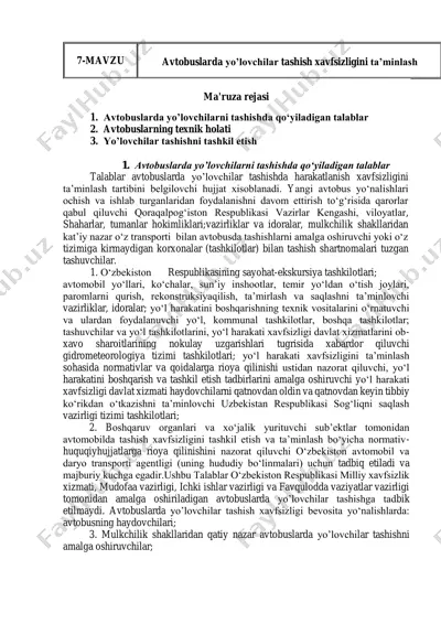 avtobuslarda yo’lovchilar tashish xavfsizligi — PDF