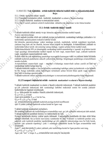 yuk tashishda ortish-tushirish ishlarini tashkil etish va mexanizatsiyalash — PDF