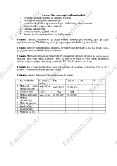 korxonaning investitsion faoliyat — PDF