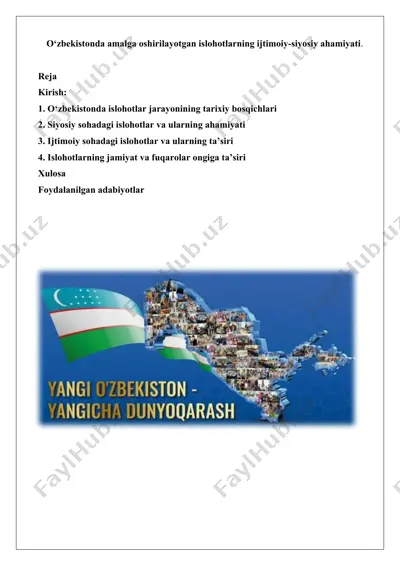 o‘zbekistonda amalga oshirilayotgan islohotlarning ijtimoiy-siyosiy ahamiyati — DOCX